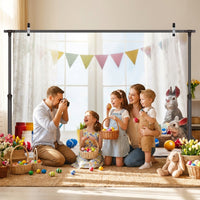 Easter Photography Backdrop Festive Design Easter Bunny Photo Background Vinyl Material Colored Egg Party Background for Families, Kids, Parties, Home