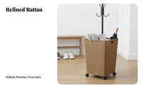 Nordic Design Tall Woven Basket Multi-Purpose Woven Entryway Bin Large Capacity Laundry Hamper Freestanding for Homeowners, Families, Living Room, Bedroom, Hallway, Bathroom