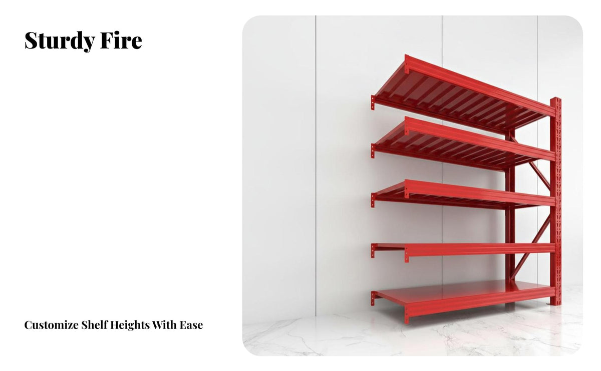 Red Fire Equipment Rack Extra Thick Material Multi-Layer Warehouse Shelving Commercial Grade Heavy Duty Metal Storage Rack for Shop Owners, Workshop