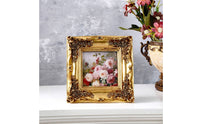 Square Picture Frame Gold Frame with Floral Relief Decorative for Shelf, Vanity