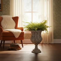Embossed Urn Planter Weathered Finish Decorative Flower Pot Antique Look