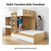 Bunk Bed Desk Wardrobe Combo Space-Saving Staggered Loft Bed Set Multifunctional Bedroom Furniture for Students, Parents, Small Apartment, Dorm Room