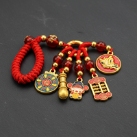Chinese Style Enamel Peanut Gourd Keychain Pendant for Couples, Ancient Gold Sand Copper