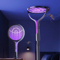 Rotatable Head 2-in-1 Bug Eliminator Lamp Safety Mesh Rechargeable Bug Zapper Racket Extendable Electric Fly Swatter for Home, Bedroom, Living Room