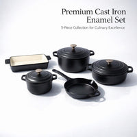 5 Piece Cast Iron Enameled Dutch Ovens with Lids, Induction Cookware for Family Meals, Casserole Dishes for Home Kitchen