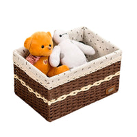 Woven Box with Cloth Insert Sturdy Storage Basket Space-Saving for Living Room