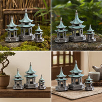 3 Pieces Open-Sided Hexagonal Pavilion Ornament Raised Platform Pagoda Roof Ornament Architectural Style Mini Landscape Piece