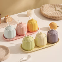 Cream Style Ceramic Seasoning Jar Set with Three Color Mix
