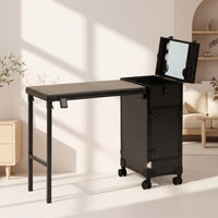 Fold-out Makeup Case with Table Portable Rolling Vanity Station Hard-Sided Makeup Train Case with Drawers Built-Info Nail Technicians, Beauty Salons, Studios