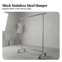Brushed Finish Stainless Steel Clothing Rack Rust Resistant Rolling Clothes Display Stand Modern Industrial Design Metal Garment Rack on Wheels Heavy Duty for Retail Shop Owners, Apartment Dwellers, Showroom, Dormitory, Bedroom, Living Room