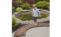 Curved Garden Walkway Slatted Carbonized Wood Panel Curved Wood Walkway Brown Outdoor Flooring Closely Spaced for Landscape