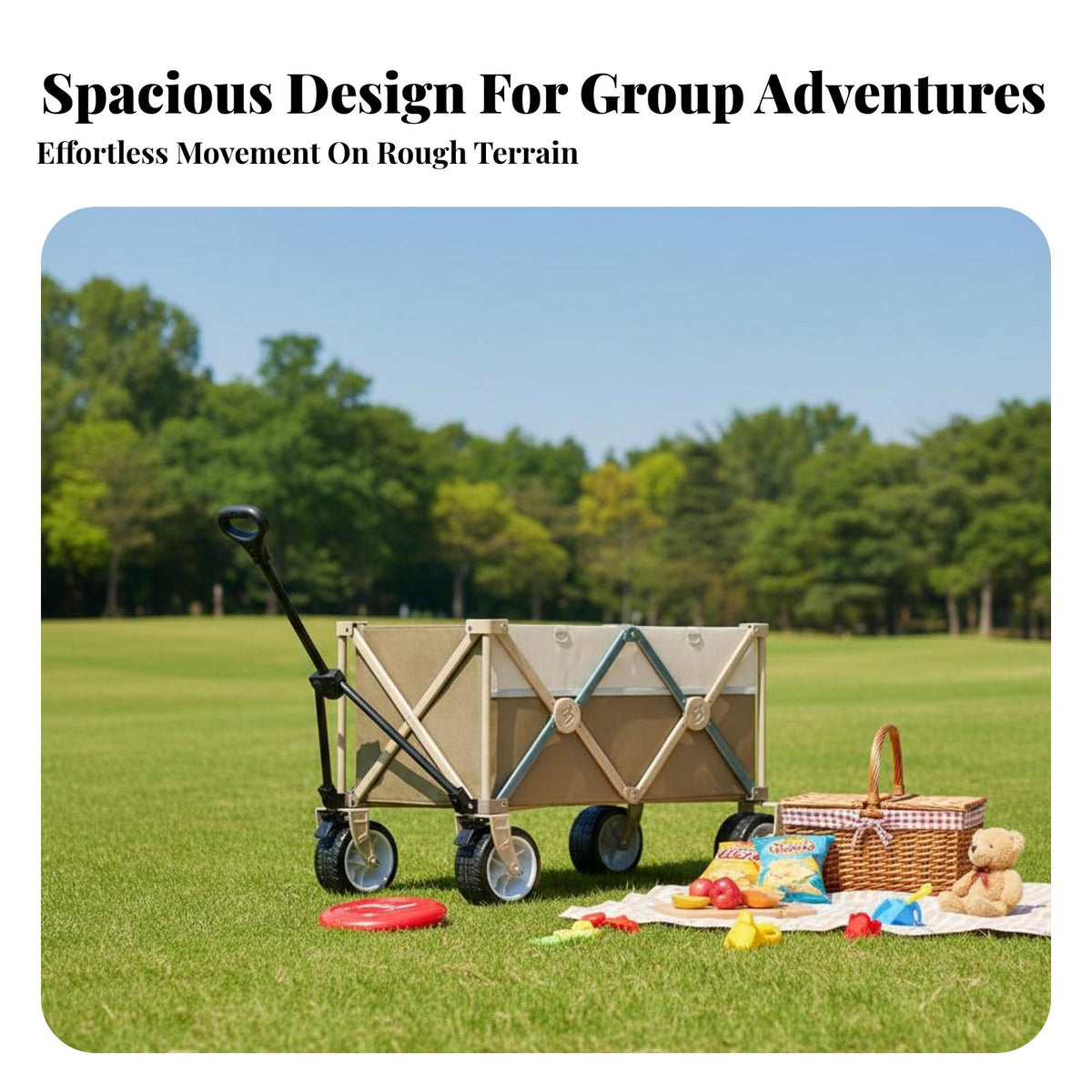 360° Swivel Wheels Foldable Camping Wagon Adjustable Handle Large Capacity Folding Wagon Upgraded Carbon Steel Frame Collapsible Utility Cart No Assembly Required for Families, Beachgoers, Gardeners, Travel, Shopping