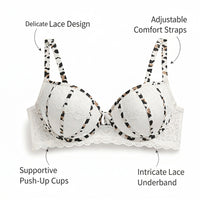 Lingerie Set with Push Up Bra and Padded Balconette Design for Women, Lace Overlay with Leopard Print Detail for Date Night
