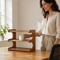 Warm Brown Finish Tabletop Cup Rack Sturdy Bamboo Mug Rack Compact Bamboo Shelf Unobstructed Design