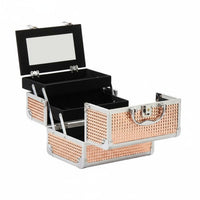 Large Capacity Makeup Box with Mirror Easy to Organize Mirror Makeup Case Long-Lasting Cosmetic Travel Case Hard Shell for Nail Technicians, Outdoor