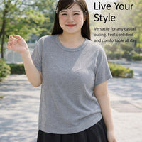 Women's Plus Size Jumpers with Short Sleeves for Everyday Casual Wear, Knitted Tops in Soft Polyester Blend, Round Neck Loose Fit Sweater