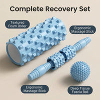 Foam Rollers for Muscles, Portable Massage Set 33cm Medium Density Textured, Massage Balls & Knobbed Stick for Muscle Recovery