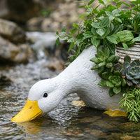 Resin Duck Cart Planter, Outdoor Duck Shaped Planter for Small Plants, Whimsical Garden Decor Figurine, Cute Animal Planter