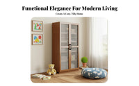 Large Capacity Bookshelf with Doors Easy Assembly Multi-Layer Storage Shelf Sturdy Construction Multi-Tier Display Cabinet Dust-Proof for Home Organizers, Homeowners, Collectors, Study Room, Bedroom, Kitchen