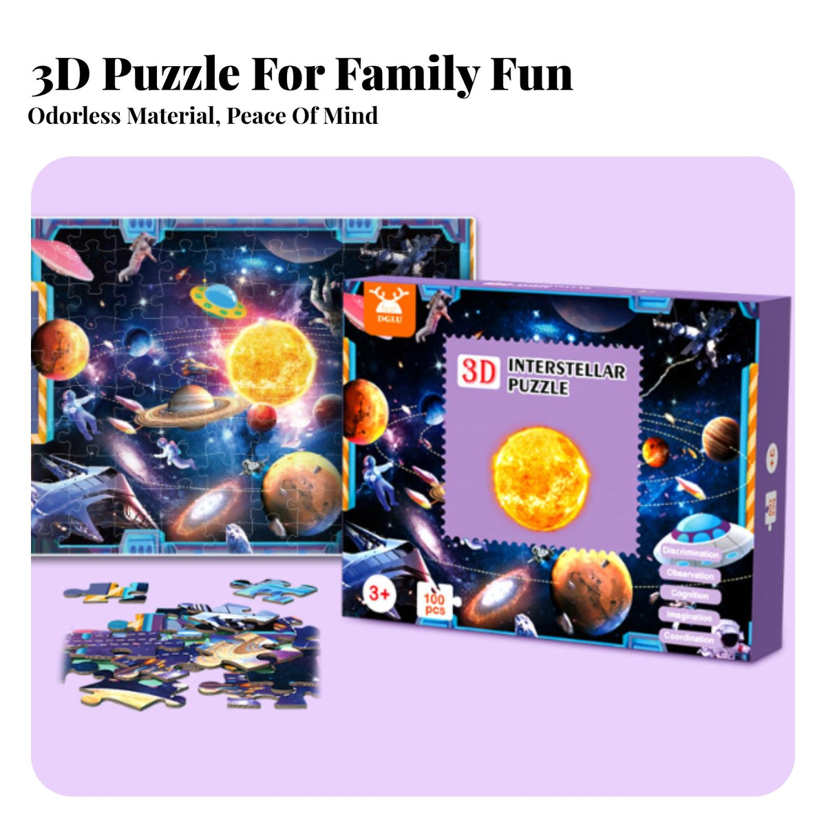 Early Learning 100 Piece Kids Jigsaw Enhances Concentration 3D Effect Jigsaw Improves Hand-Eye Coordination for Boys, Playtime, Home, School