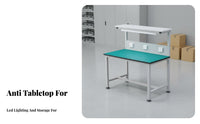 Heavy-Duty Construction Anti-Static Workbench with Light Adjustable Feet Electronics Assembly Station Resistant Workspace Repair Bench with Power Outlets for Technicians, Factory Workers, Engineers, Workshop, Workspace Oratory, Warehouse