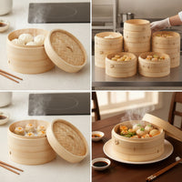2 Pieces Bamboo Steamer with Lid Woven Bamboo Steamer Round for Chefs