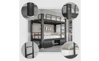 Metal Bunk Bed with Storage Heavy Duty Bunk Bed with Cabinets Space Saving Furniture for Students, Dormitory, Employee Housing, Compact Bedroom