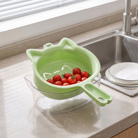 Compact Fruit Drainer Basket Hanging Drainer Basket with Tray for Kitchen, Apartment, Dorm