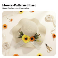 DIY Straw Hat Kit Handmade Floral Hat Decoration Kit Lace Decorative Craft Supplies for Adults, Group Activities, Vacation, Parties