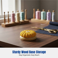 Pumpkin Needle Holder, Solid Wood Base, Needle Insert, Embroidery Sewing Tool, Desktop Organizer