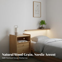Solid Wood Nightstand Minimalist Design Japanese Design Nightstand Sturdy Narrow Bedside Cabinet for Apartment Dwellers, Homeowners, Dorm Room, Office