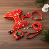 Holiday Themed Velvet Dog Harness Leash Set Adjustable Christmas Dog Harness Easy to Wear Pet Accessory Lightweight for Dogs, Walking, Training