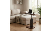 Pneumatic Lift Adjustable Side Table Concealed Wheels Mobile Side Table Saddle Leather