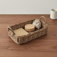 Rectangular Wicker Basket Shallow Rectangular Tray Basket Rattan Style for Desk