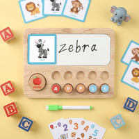 Early Learning Wooden Alphabet Board with Cards Hands-on Learning Alphabet Matching Board with Pen Animal-Themed Wooden Letter Puzzle Sturdy for Toddlers, Kids, Homeschool
