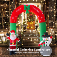 Santa Snowman Arch Red and Green Christmas Arch Inflatable Snowflake Pattern Bow Top