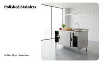 Rust Stainless Steel Kitchen Workstation Easy to Clean Stainless Steel Utility Sink Workbench Heavy Duty Commercial Prep Table with Sink Multi-Functional for Restaurant Owners, Professionals, Workshop, Laundry Room, Basement, Outdoor