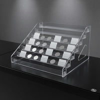 Easy to Clean Desktop Badge Display Rack Sturdy Clear Stepped Display Stand Space Saving Acrylic Tiered Organizer for Countertop