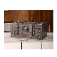 Wooden Box with Hinged Lid Weathered Wooden Box with Lock Compact Jewelry Chest for Dresser, Desk