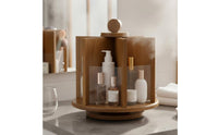 Rotating Wooden Makeup Organizer Space Saving 360 Degree Cosmetic Storage Turntable Detachable Dividers 360 Revolving Skincare Rack for Dresser