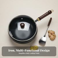 Iron Wok Non-Stick Flat Bottom Wok Deep Frying Pan Warp-Resistant Rust-Resistant