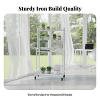 Multitier Design 4-Tier Rolling Plant Stand With casters Flower Rack Space-Saving Tiered Shelf Hollow lattice Shelves for Gardeners, Apartment Dwellers, Homeowners, Balcony, Living Room, Indoor, Outdoor