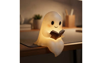 Warm Glow Ghost Night Light with Book Whimsical Halloween Night Light Glowing Ornament Seasonal for Children