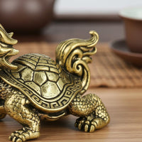 Antique Finish Brass Dragon Turtle Figurine Feng Shui Inspired Dragon Turtle Figurine Wealth and Prosperity Symbol Tea Pet Handmade for Desktop