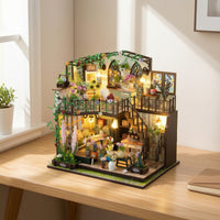 Garden Bungalows Model Wooden Miniature House Kit Decorative Dollhouse with Dust Cover for DIY Aficionados, Hobbyists