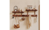 Wall-Mounted Coat Rack with Rustic Wooden Wall Rack with Hooks Easy to Install Entryway Organizer Shelf for Hallway