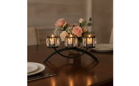 Elegant Candle Holder with Crystal Panels Decorative Centerpiece Candle Holder Modern Classic Candelabra with Three Arms Slimline for Brides, Dining Table