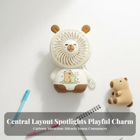 Compact and Portable Capybara Handheld Fan Built-in Battery Cute Capybara Fan 3-Speed Adjustable Lanyard Included for Students, Kids, Desktop, Travel, Office, Dorm Room