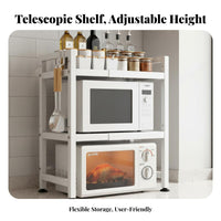 Space Saving Expandable Microwave Oven Rack Rust-Resistant Expandable Microwave Stand Easy to Assemble Kitchen Appliance Storage Rack Heavy Duty for Home Cooks, Office Workers, Countertop, Small Apartments, Coffee Station, Dorm Room