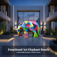 Weather Resistant Geometric Elephant Sculpture Waterproof Modern Elephant Lawn Sculpture Sun-Proof Outdoor Decoration Hand-Painted for Landscape Designers, Property Managers, Hotel Entrance, Courtyard, Public Square, Patio